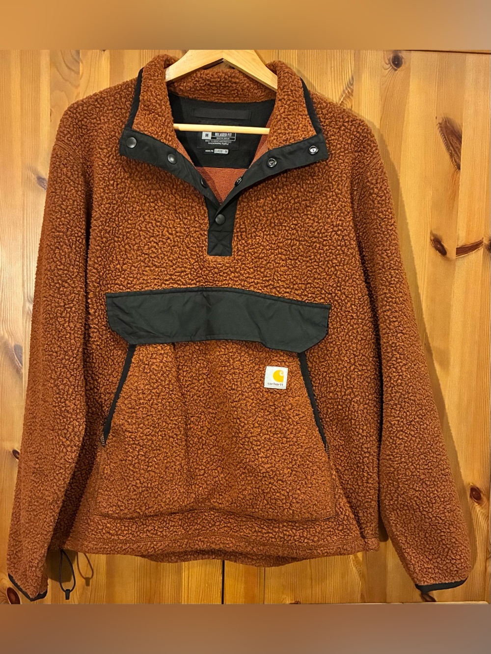 Carhartt Relaxed Fit Fleece Pullover Burnt Sienna Brown 1/4 Snap Mens Medium